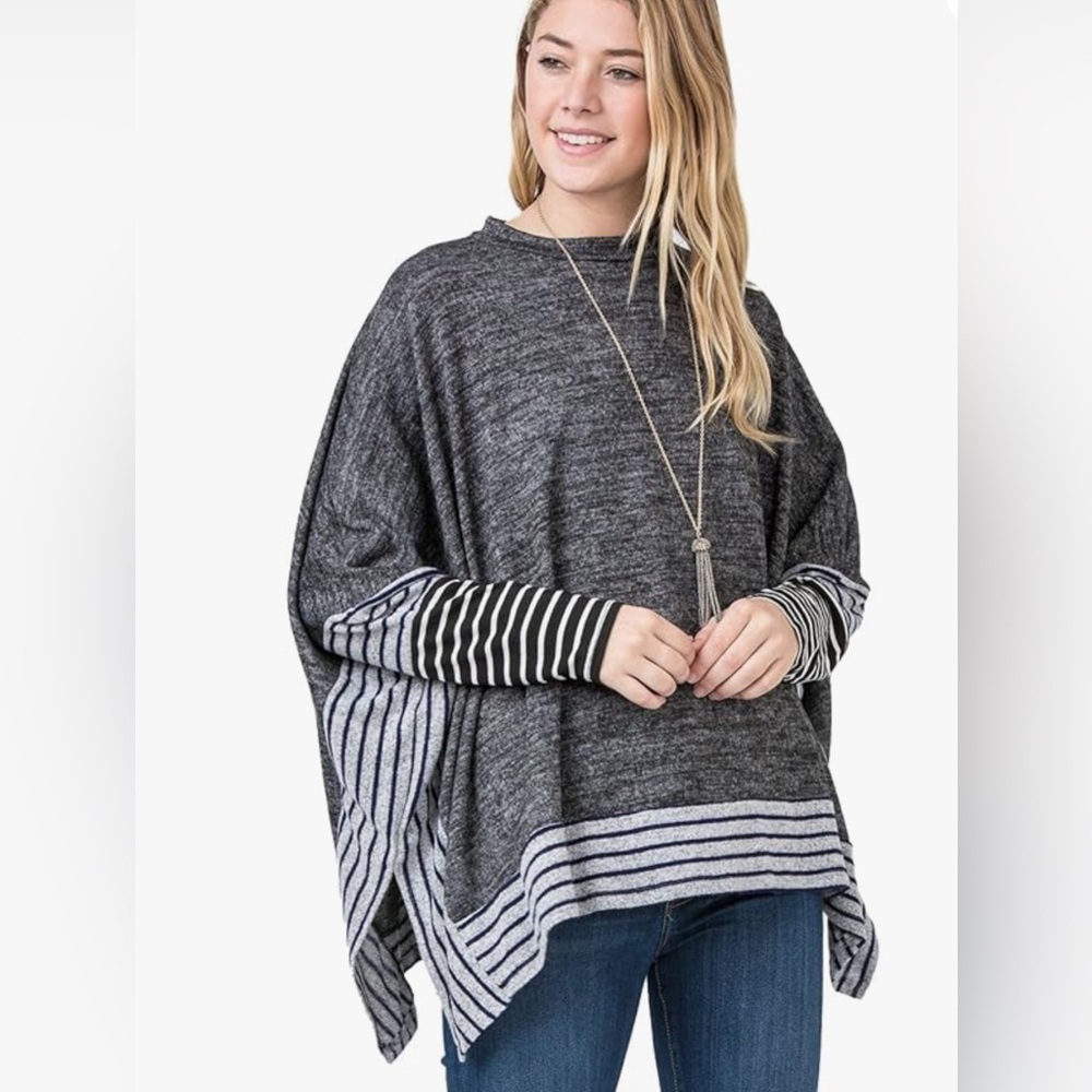 ✨Eloges Poncho Tunic w/Stripe Trim  | EGS Size Small